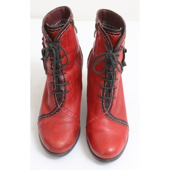 L'Artiste Chrisanne Red Leather Lace Up Floral Retro Y2K Ankle Bootie 9.5-10 - Picture 4 of 8